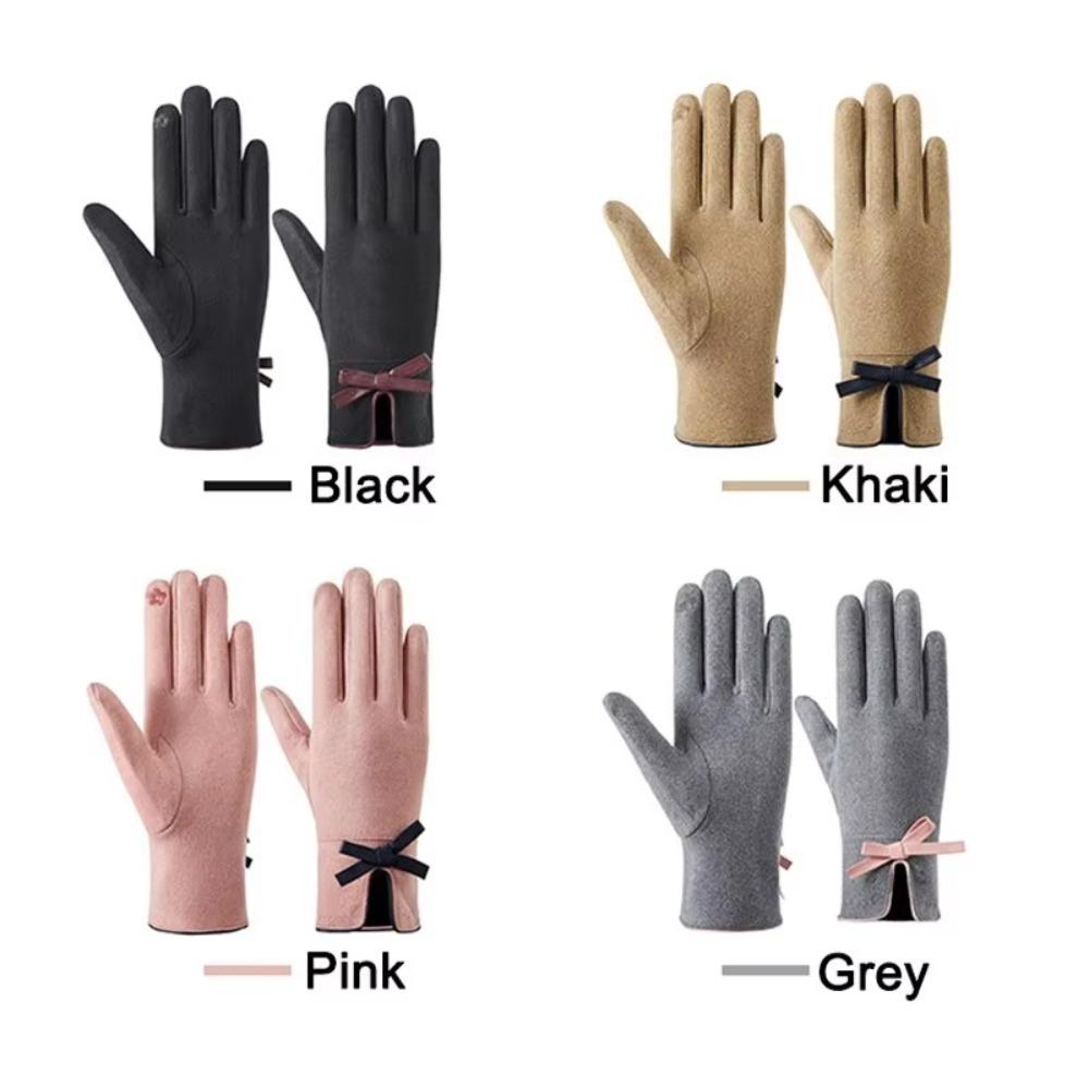Bow Decoration Women Gloves Thick Plush Furry Warm Mitts New Full Finger Mittens Women