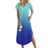 Women's Long Skirt Casual V-neck Long Shirt Dress Loose Slit Holiday Short Sleeve Dress