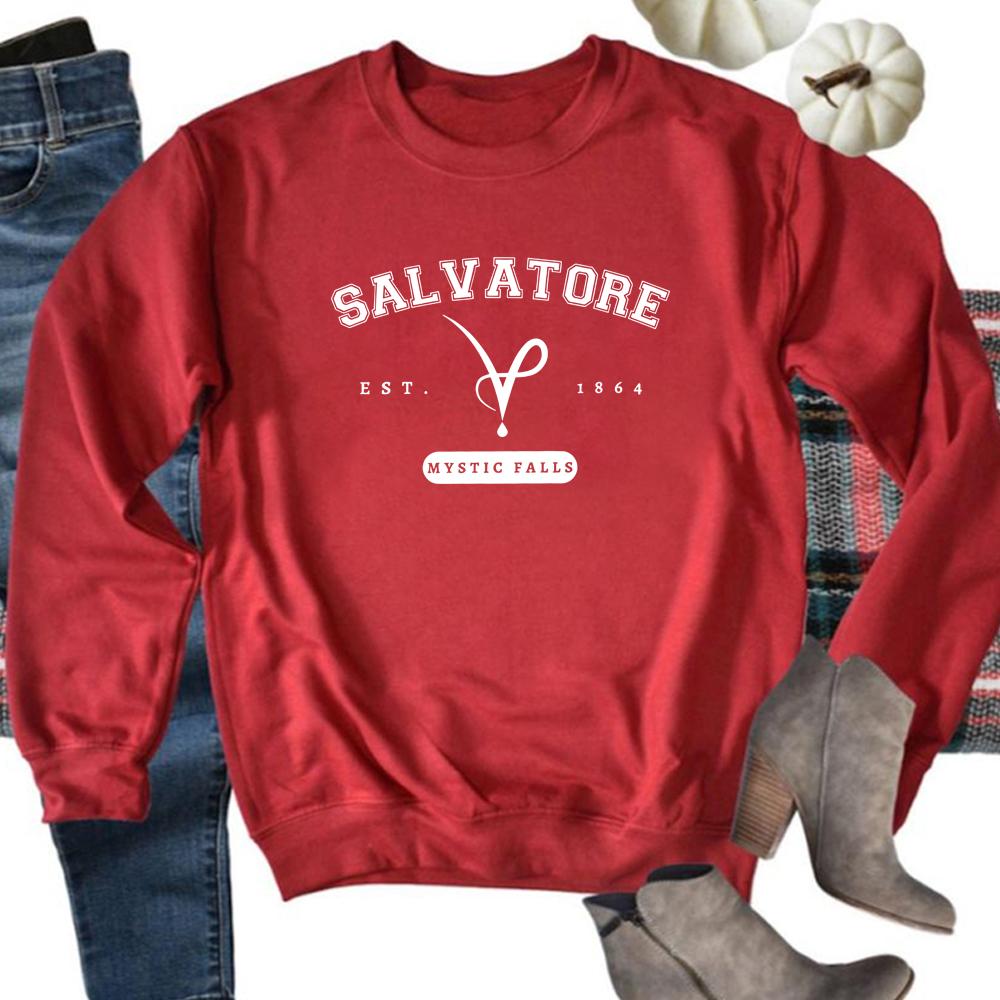 Mystic Falls Virginia Sweatshirt Salvatore Pullover Tv Show Vampire Diares Jumper Retro Salvatore Brothers Crewneck Sweatshirts