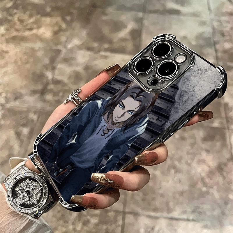 A-Attack On T-Titan Eren Yeager Plating Phone Case For Iphone 16 17 Pro Max Air 16E 14 15 Plus 12 13 Mini Anti-Fall Airabag Cove