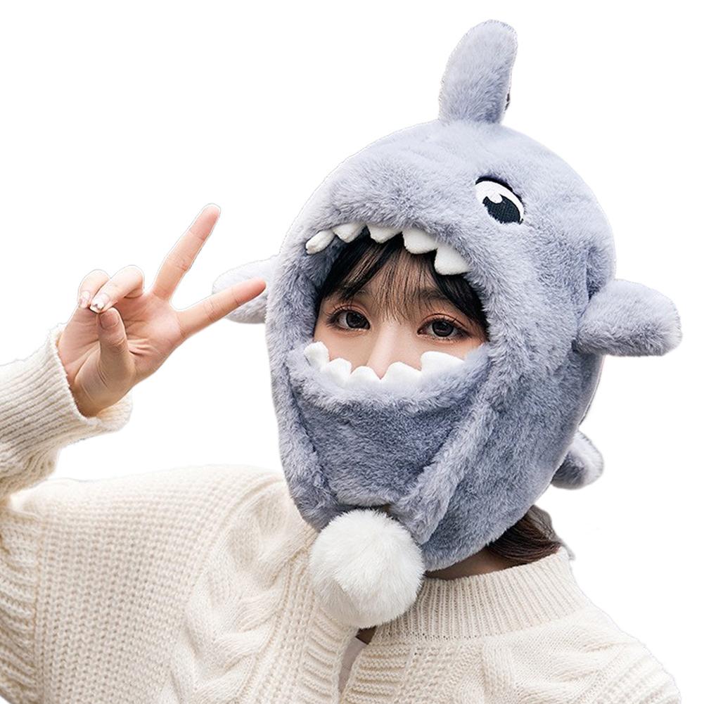 

2026 New Shark Ski Helmet Cover Cartoon Winter Warm Comfortable Soft Fleece Skiing Head Neck Warmer Winter Warm Helmet Cover Hat