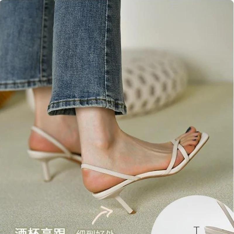 Women's Open-toe Sandals New Summer Fashion Simple Thin Strap Spaghetti Heel Sexy High Heels Back Heel Hundred Comfortable Shoes