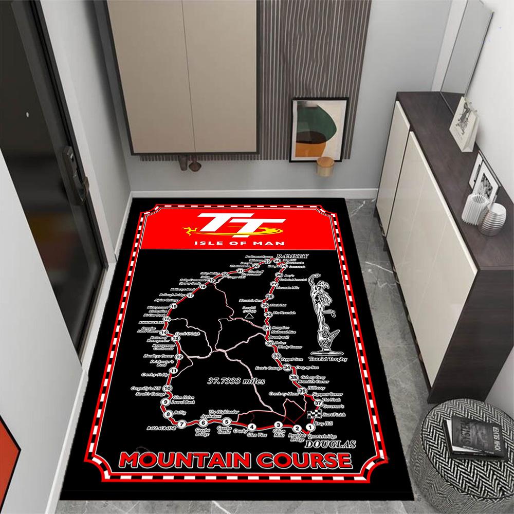 Isle Of Man Tt Course Map Themed Anti-Slip Rugs - Polyester Home Decor, Suitable for Bedrooms, Living Rooms, Doorways, Studios, and Decorations