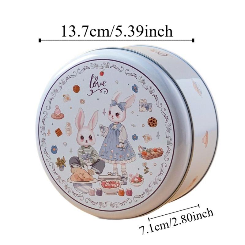 Cartoon Rabbit Printed Tinplate Candy Chocolate Boxes Metal Empty Cookie Tin Box Multifunction Round Biscuit Packaging Iron Can