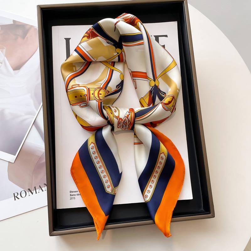 Luxury Twill Square Silk Scarf For Women Design Stoles Hijab Colorful Print Wraps Lady Headband Shawl Bandana New Foulard