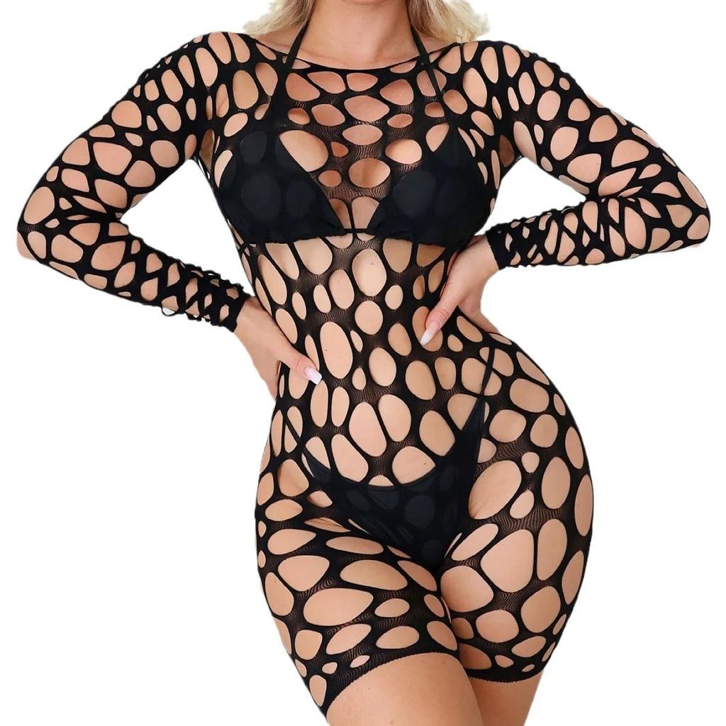 Women Vacation Beach Dress Mesh Babydoll Women'S Erotic Fishnet Mesh Dress See Through Babydoll Bodysuit Lingerie Beachwear