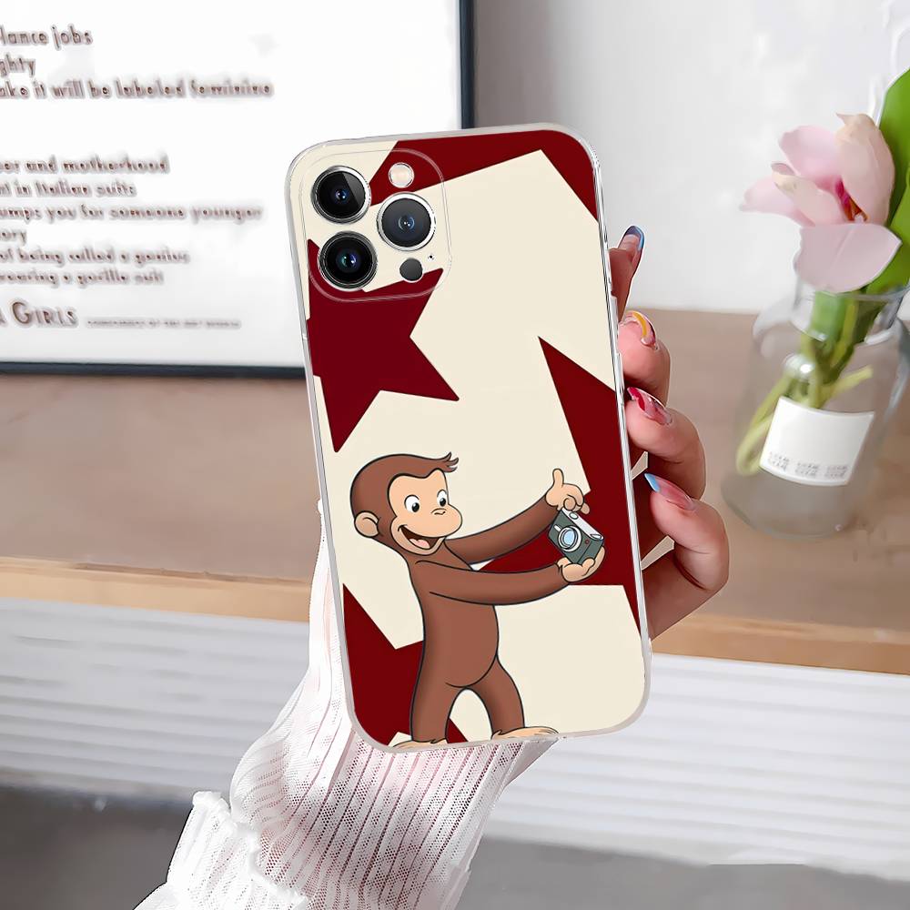 Cute C-Curious G-George Monkey for iPhone 17 16 15 14 13 12 11 Pro Max Plus Transparent Soft TPU Phone Cover