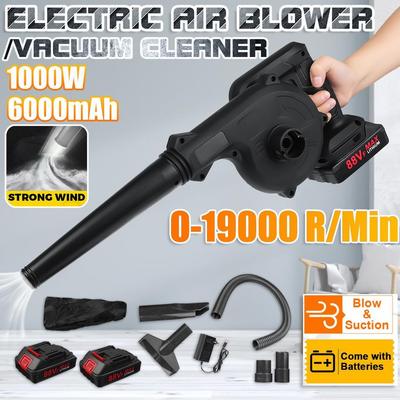 Soplador de Aire Eléctrico Inalámbrico 88VF Aspirador Soplador de Limpieza Soplado y Succión Recolector de Polvo de Hojas Para Batería de 6000mAh 2 en 1 1000W