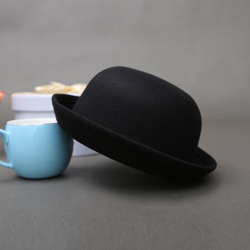 ZHENYUEQI Parent-Child Imitation Wool Felt British Round Top Hat