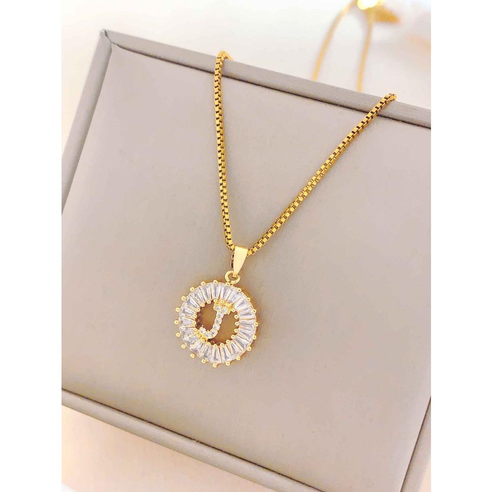 Necklace Does Not Fade, Women's Summer Square Circle Letter Necklace, Titanium Steel Necklace, Versatile High-end Clavicle Chain