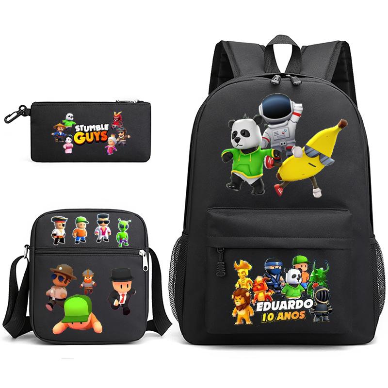 Large Capacity Schoolbag with Shoulder Strap; Student Three-piece Pencil Case Set
