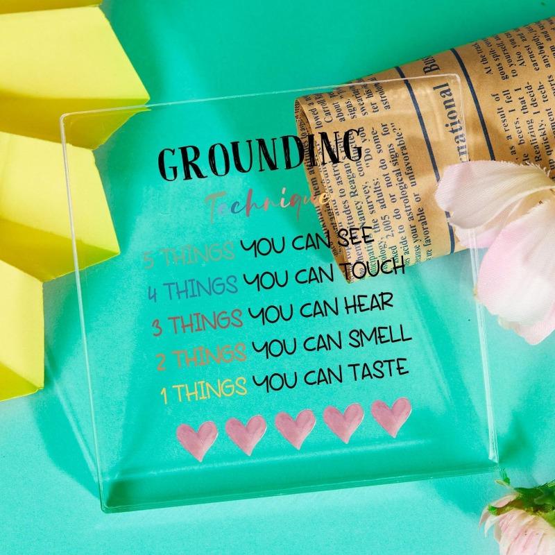 Grounding Technique Office Decor - 4x4 Inch Acrylic Sign for Therapists & Counselors