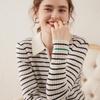 Women's Cashmere Striped Pullover - Classic POLO Collar, Half-Zip Casual Sweater