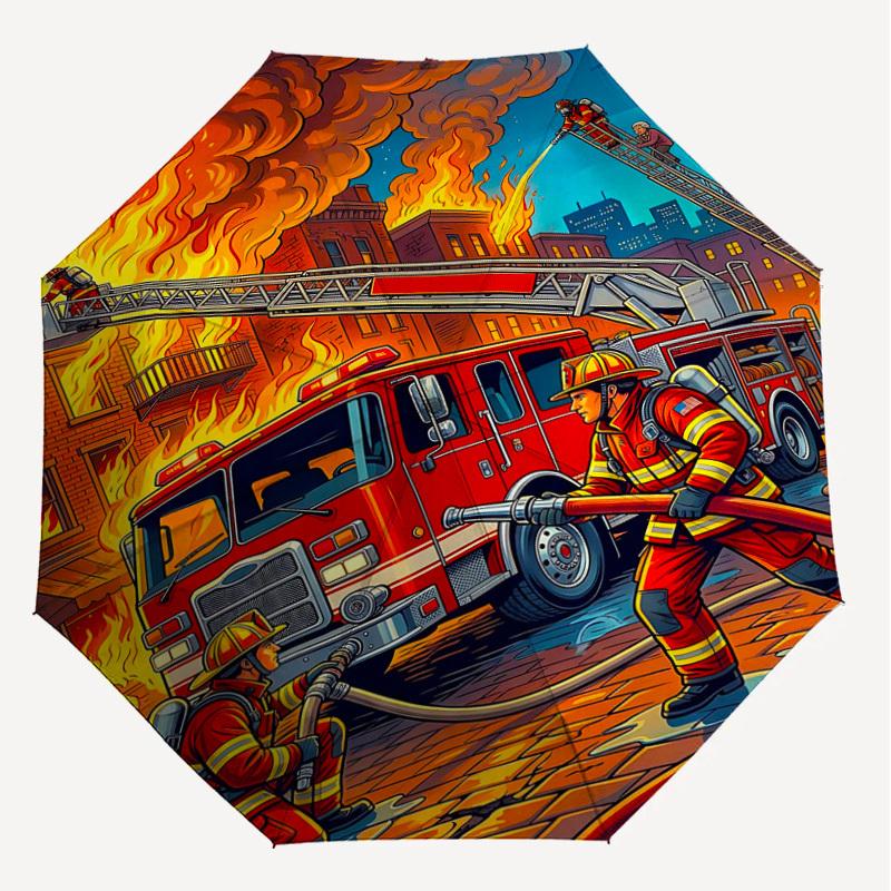 1 Stück Feuerwehr-Feuerwehrauto-Regenschirm - 8-Speichen verstärkt, Automatisches Öffnen, Leicht & Langlebig, Modeaccessoire für Draußen, H0348