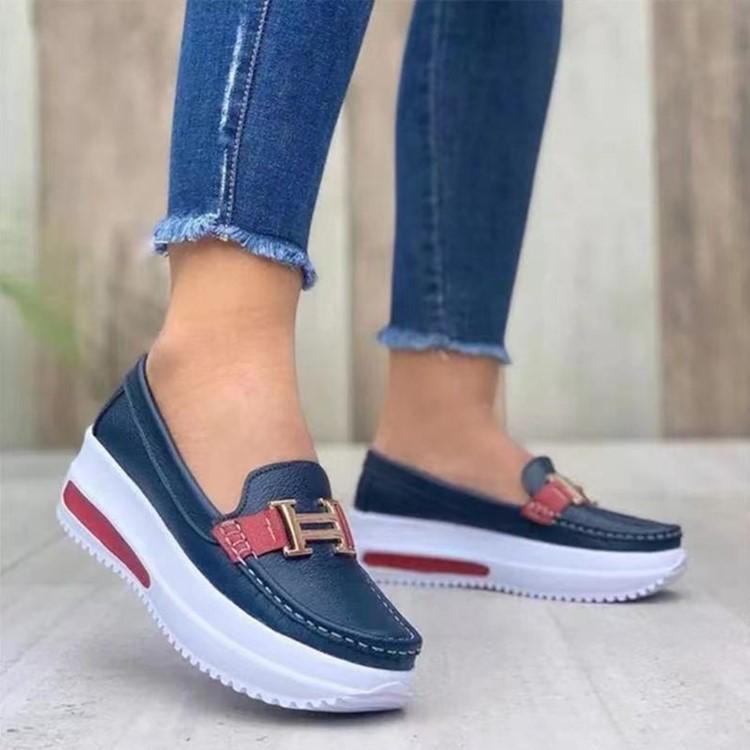 Independent Station autumn new muffin bottom round head solid color single shoes light mouth one pedal thick sole single shoes women