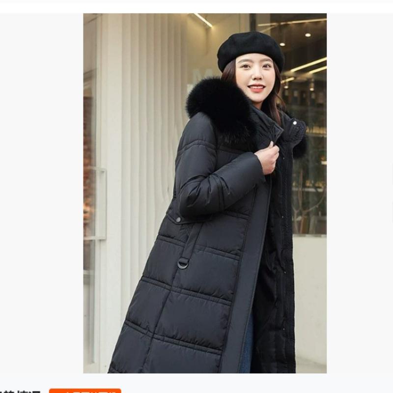 

Осенне-зимняя куртка большого размера с хлопковой подкладкой, капюшоном и меховым воротником, приталенная, удлиненная до колен, женская хлопковая куртка с толстой подкладкой M чёрный