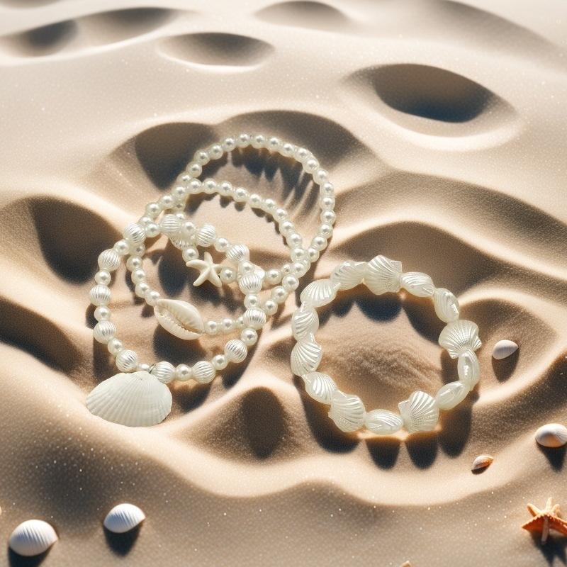 Four-piece ocean wind shell imitation pearl starfish beaded elastic bracelet summer beach vacation wind women's bracelet