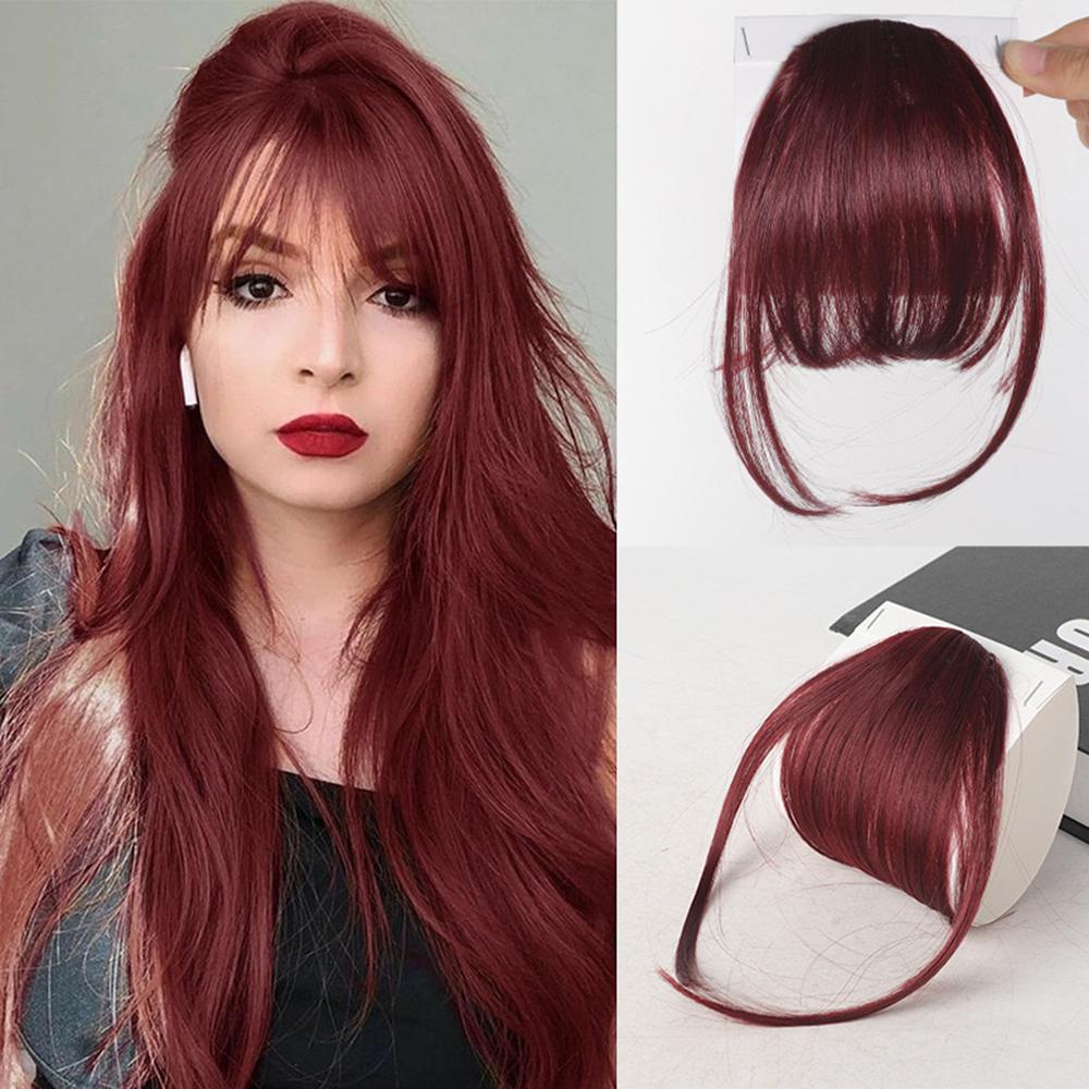 Dünne durchsichtige Luft-Pony Clip-in Haarverlängerung Synthetischer Pony mit Koteletten Pony-Haarteile Für Mädchen Tägliche Party-Nutzung