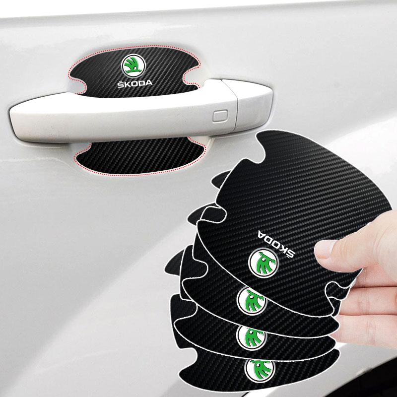 4 stk. Beskyttelsesklistremerke for bildørhåndtak Emblem Bilddekorasjon Styling For Skoda Octavia Superb Rapid Kodiaq Karoq Fabia Kamiq Roomster Citigo