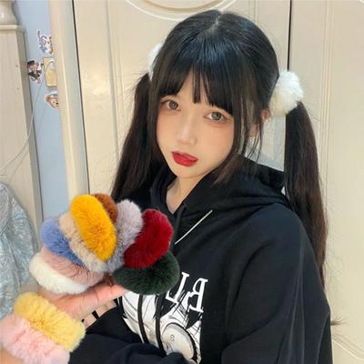 1 Stück Mädchen Elastisches Haarseil Imitiertes Fell Bonbonfarbener Scrunchie Pferdeschwanzhalter Elastischer Plüsch-Haarring Haarschmuck