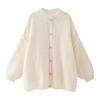 Chic European & American Style Women's Loose Round Neck Cardigan with Metal Buttons