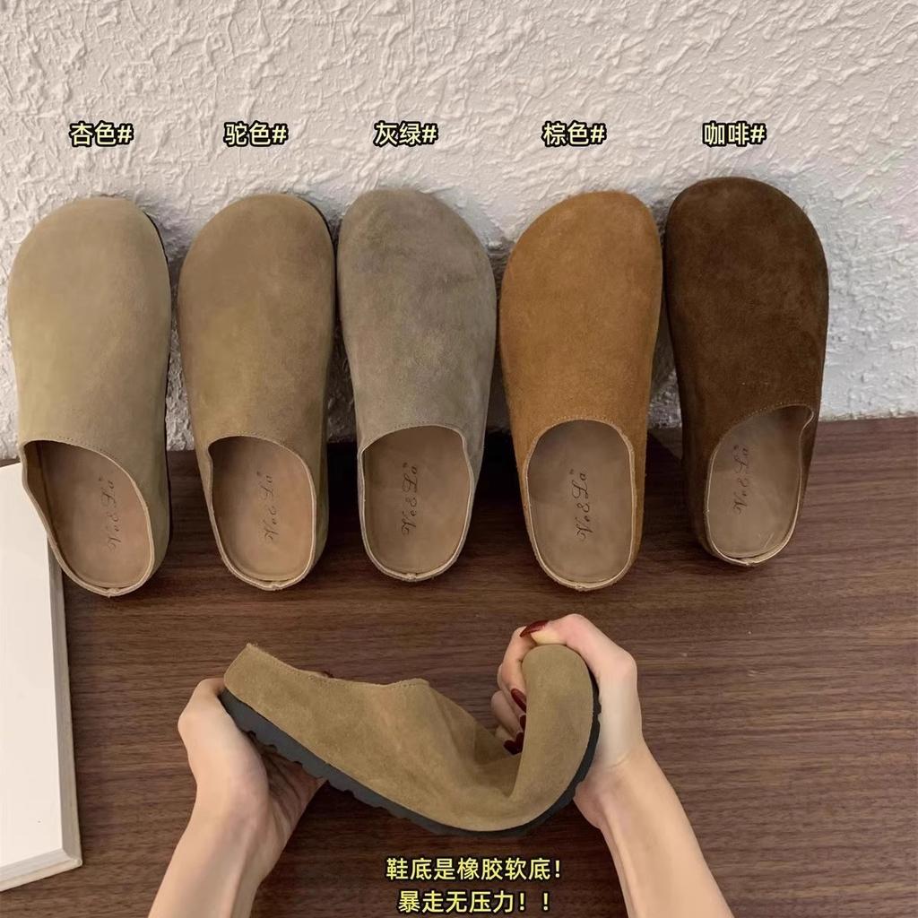 Soft leather version~ inner heightening platform Boken shoes for women's outer wear 2025 spring and summer new Mori retro baotou half slippers
