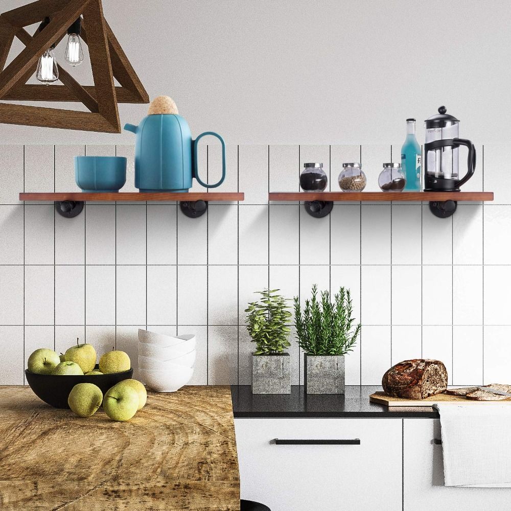 4pcs Fine Workmanship Wall Floating Shelf Holder Black Iron Pipe Iron Art Shelf Brackets  Room Decor