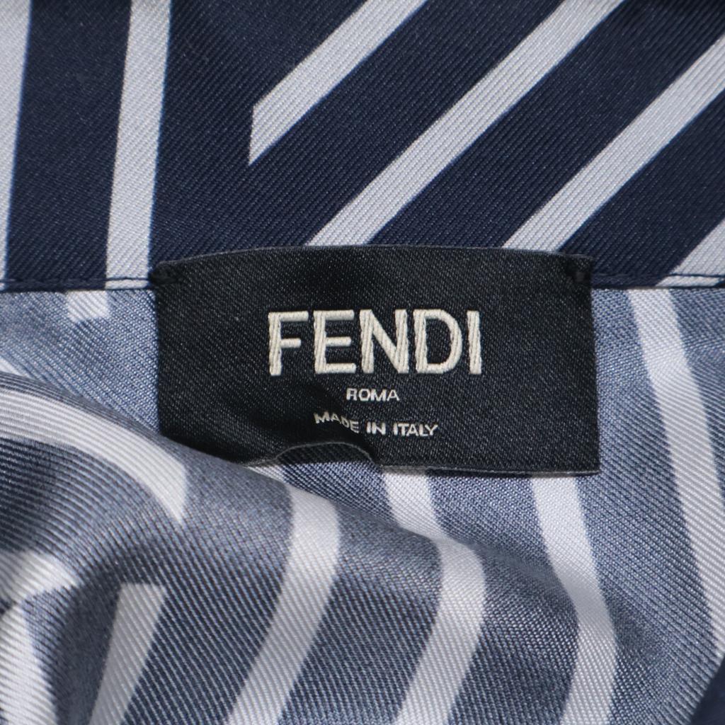 FENDI [Domestic Regular/2011 Made] FS0795 APQG Silk FF Pattern x Stripe S/S Shirt tops 38 NavyUsed