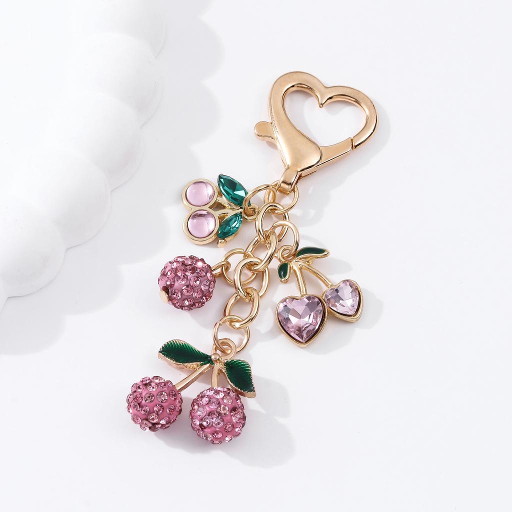 1pc Lovely Rhinestone Cherry Enamel Alloy Fruit Series Bag Charms For Girls Handmade Good Gift Jewelry Bag Charm