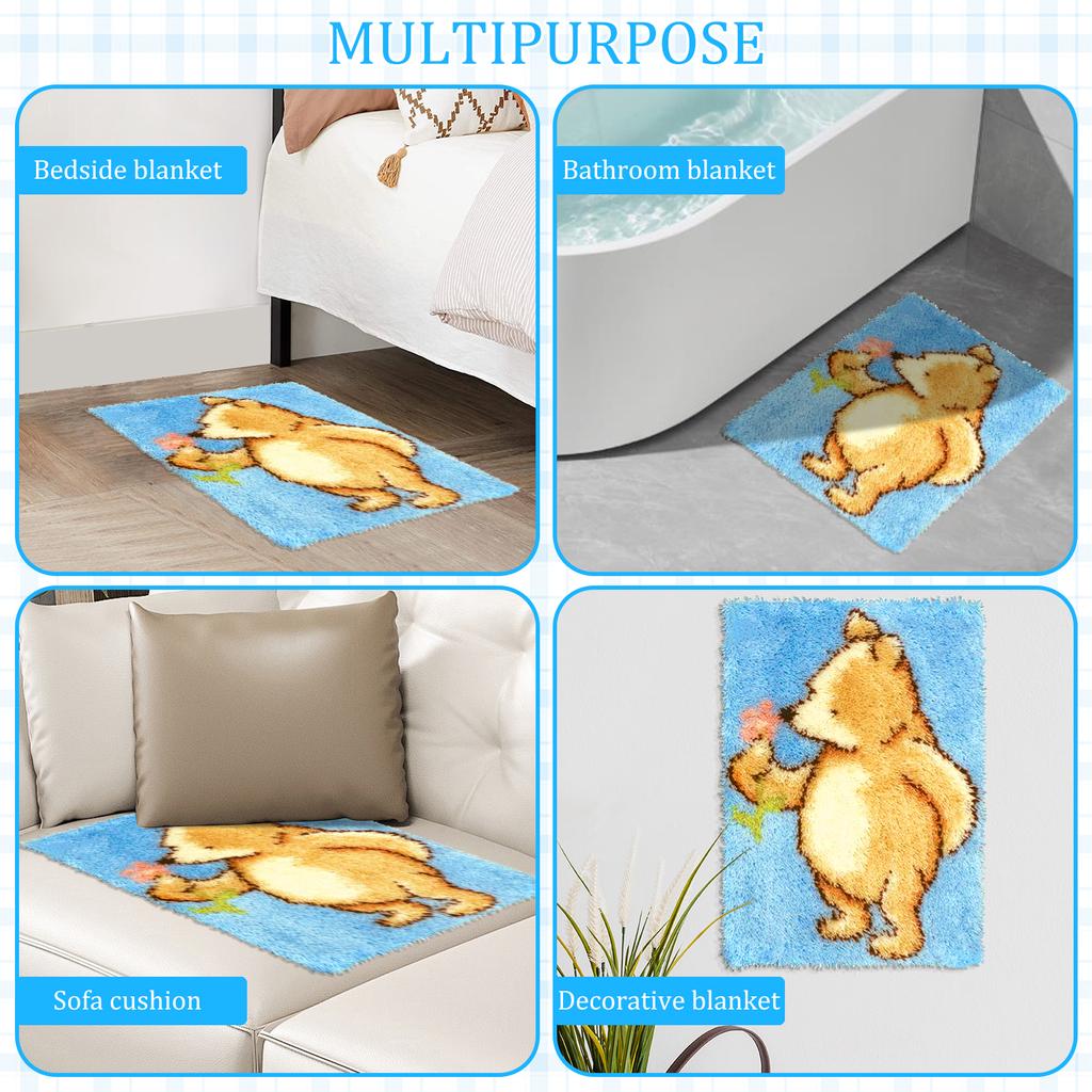 3D Latch Hook Rug Kit DIY Handcraft Rug Beginner Making Kit 3D Bear/Owl Shaped Pattern Segment Embroidery Pillow Sofa Cushions