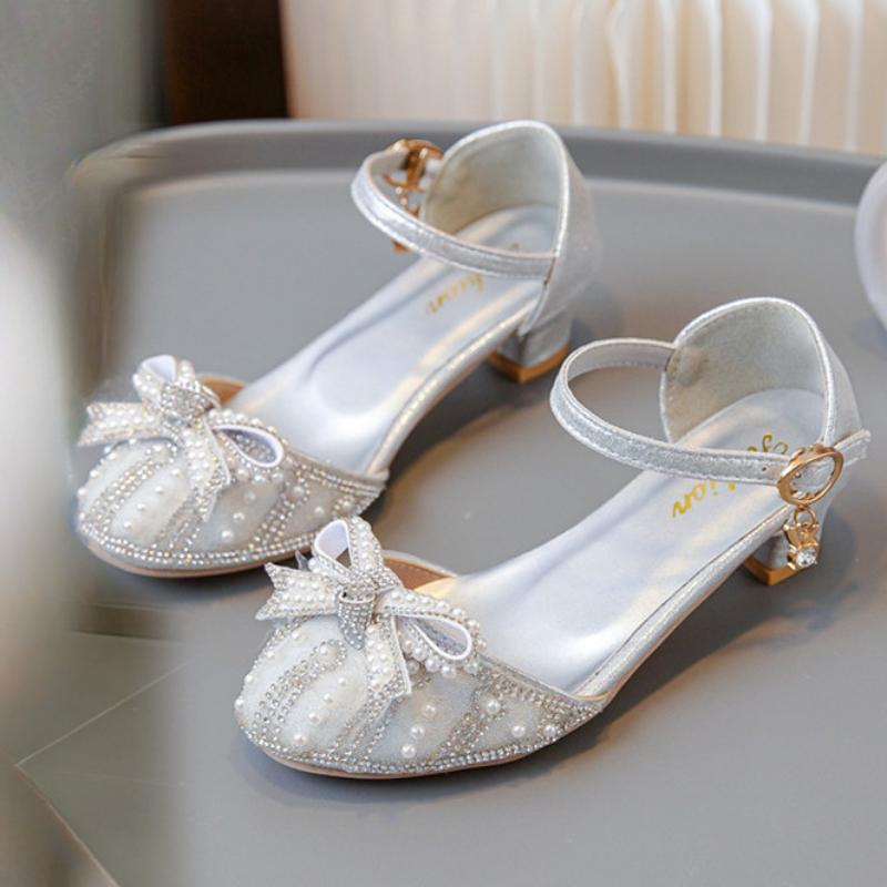 Girls sandals fashion princess shoes rhinestone high heels baby leather shoes