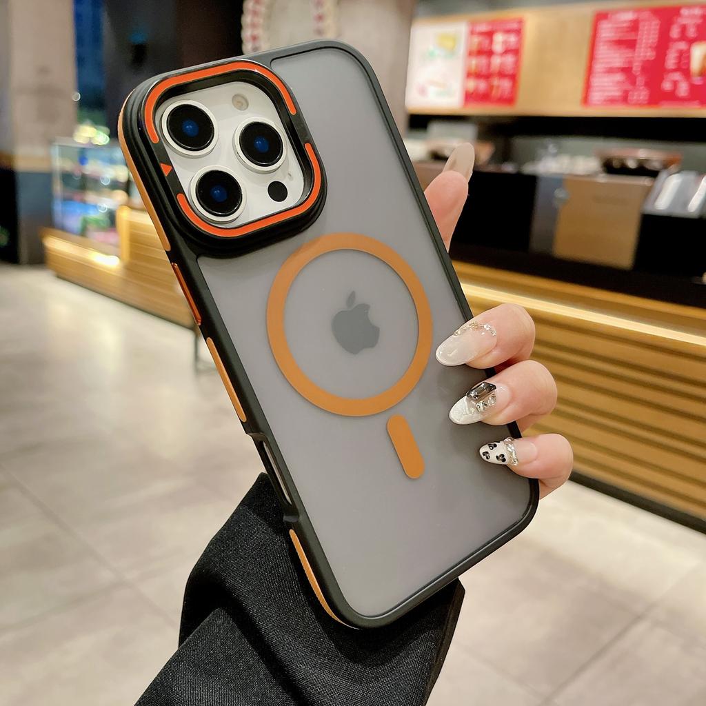 This Anti-slip 15p Wireless Charging Case Is Suitable for The Apple 16Pro Dual-color Bezel Magnetic Lens Holder