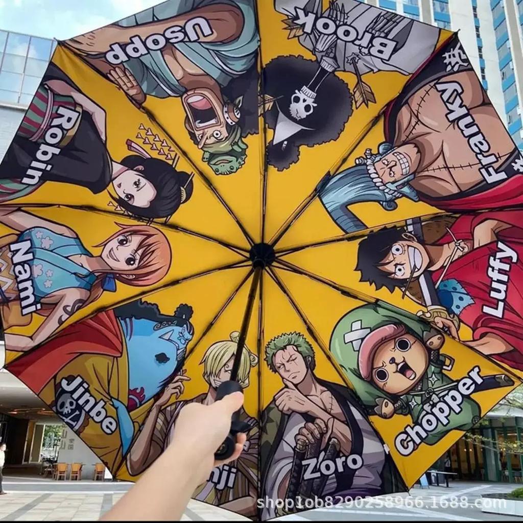One Piece Collaboration Umbrella, Fully Automatic, Genuine, 70% Off Umbrellas, Cartoon Anime, Sunny and Rainy Weather Umbrella, Luffy, Zoro, Straw