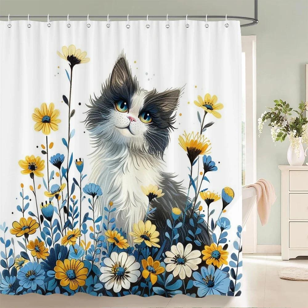 1 pcs Bear, panda, cat, animal printed shower curtain bathroom partition bathroom curtain with hooks home decorative curtain