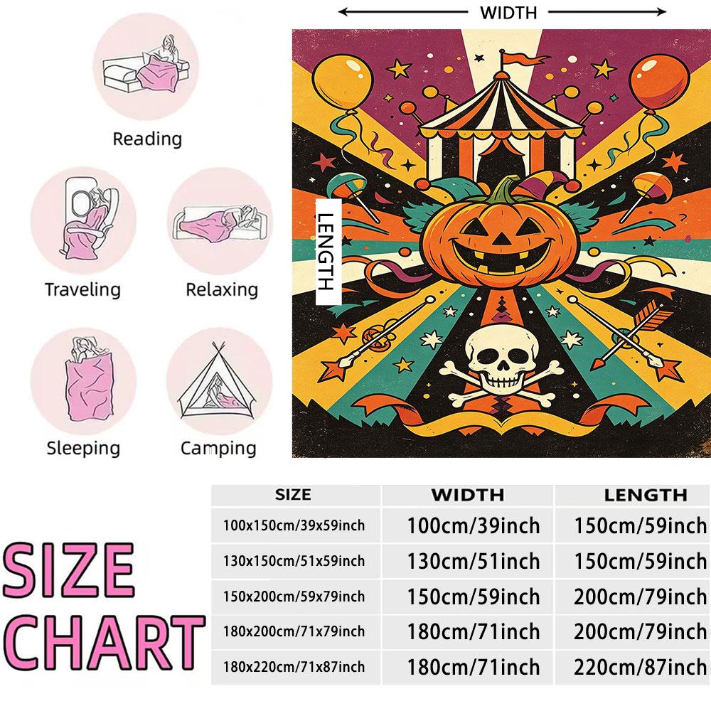Halloween Carnival Pumpkin Circus Pattern Flannel Blanket Multi Sizes Soft Sofa Throw Nap Blanket For Office Break Holiday In