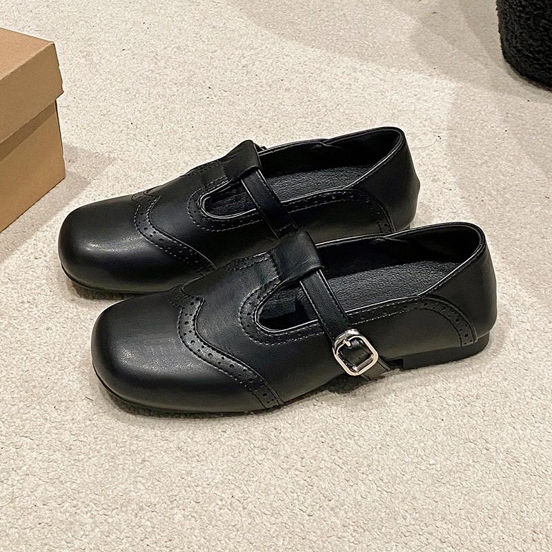 Nové Boty v britském stylu, ploché, malé, dámské, 2025 jaro a podzim, nové, kulatá špička, jednoduché boty Jane