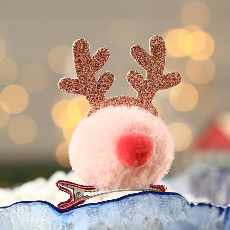 Christmas Antler Hair Clips: Cute Korean Fur Ball Deer Design for Kids