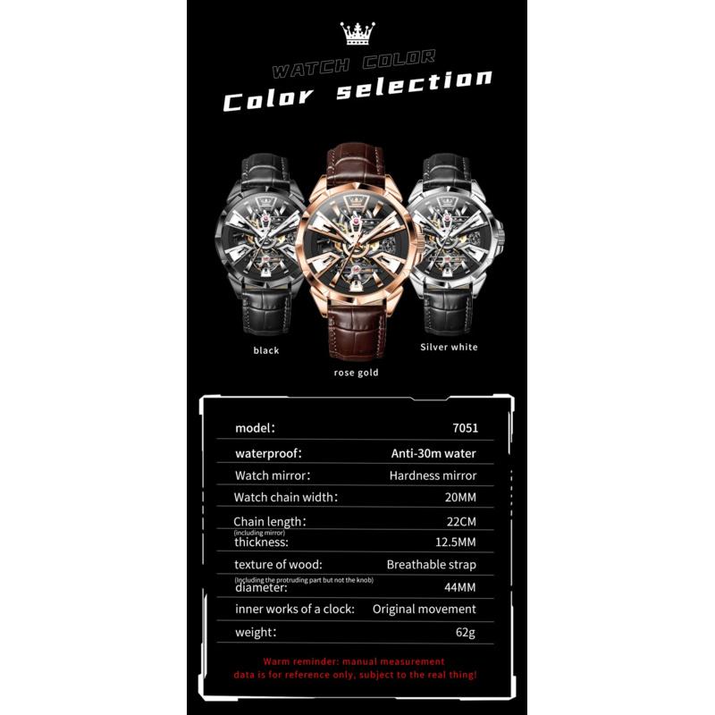 Luksusowy Zegarek Męski Wodoodporny Luminescencyjny Wielofunkcyjny Automatyczny Mechaniczny Zegarek Szkieletowy