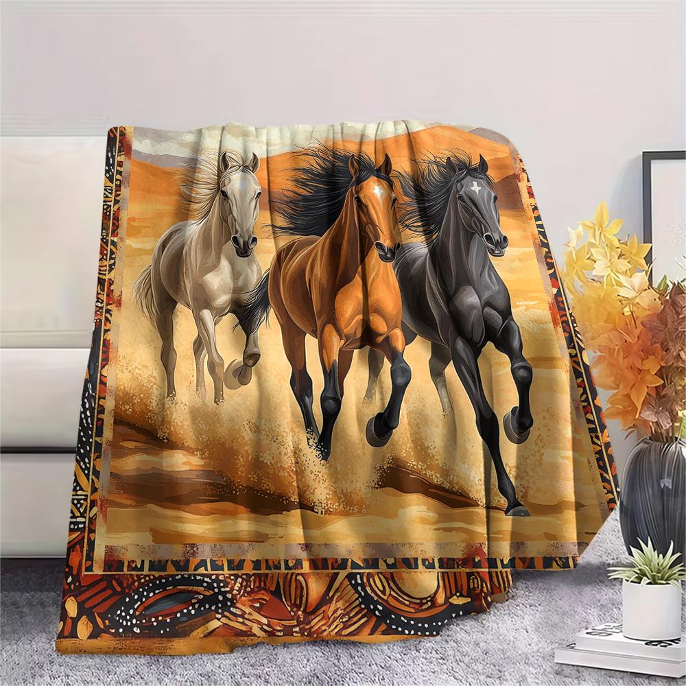 Horse Print Flannel Blanket, High Quality Comfortable for All Seasons, Home Decor, Warmth and Comfort, Perfect for Christmas Gifts