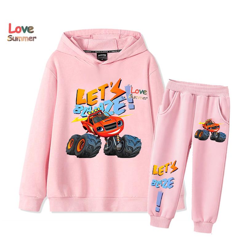 2pcs Boys hoodie Set car monster patterns boys like 2pcs Sporty Pants Hoodie Set Gift Ideal Daily Outdoor Wear Suit Thin Kids Tracksuit