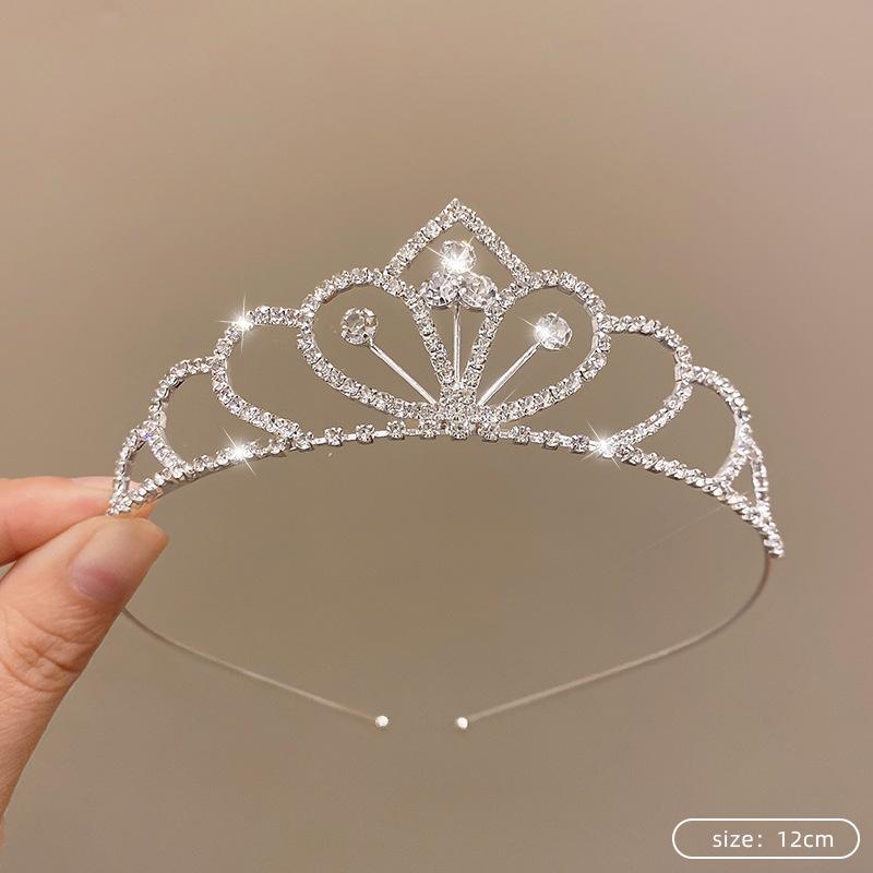 Children's Princess Crown Crystal Tiara Girls Hair Accessories High-end Atmosphere Dance Performance Birthday Gift Crown Bridal