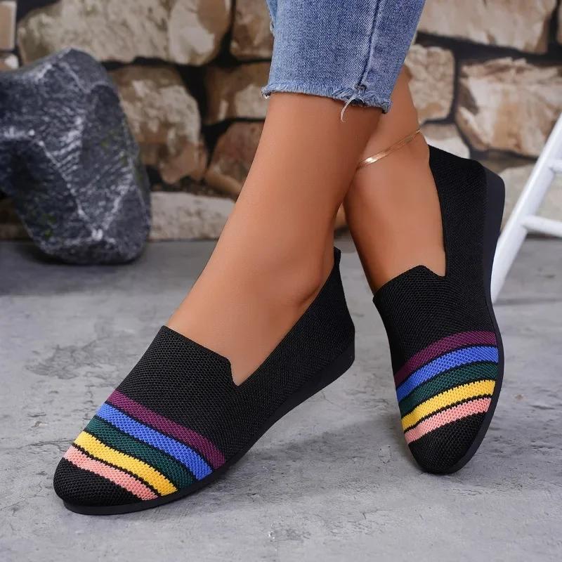 Fashion New Flat Shoes for Women Spring Women's Clothing 2024 New Round Toe Series Women's Knitted Comfortable Women's Breathable Summer