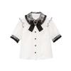 Cross-Border Europe Cute Versatile Japanese Style Bow Long Sleeve Ruffle Shirt for Women