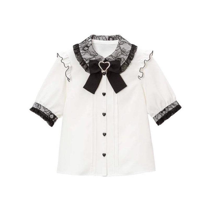 Cross-Border Europe Cute Versatile Japanese Style Bow Long Sleeve Ruffle Shirt for Women