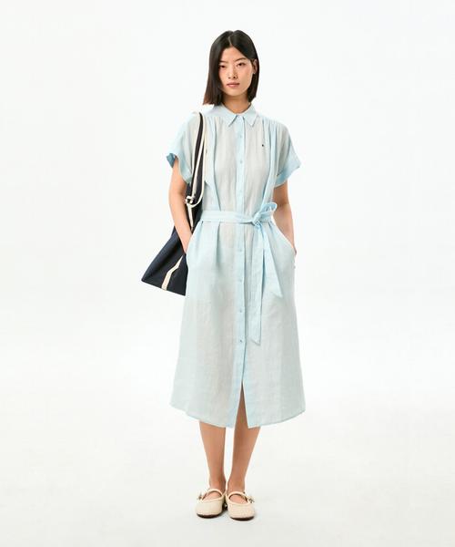 TOMMY HILFIGER Linen Belted Shirt Dress