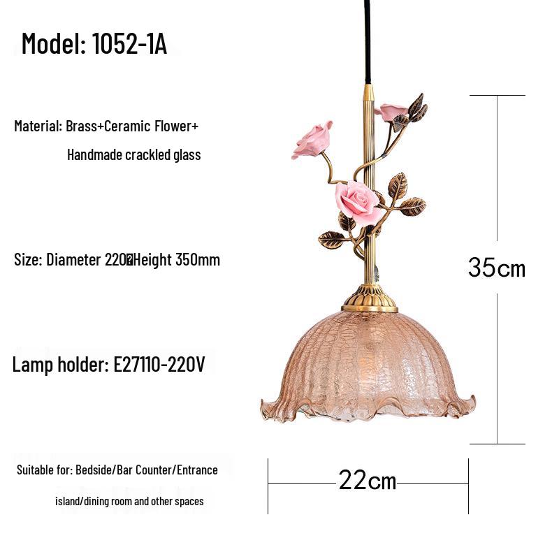 Ретро Арт Французский Розовый Медный Подвесной Светильник для Прикроватной Зоны или Ресторана