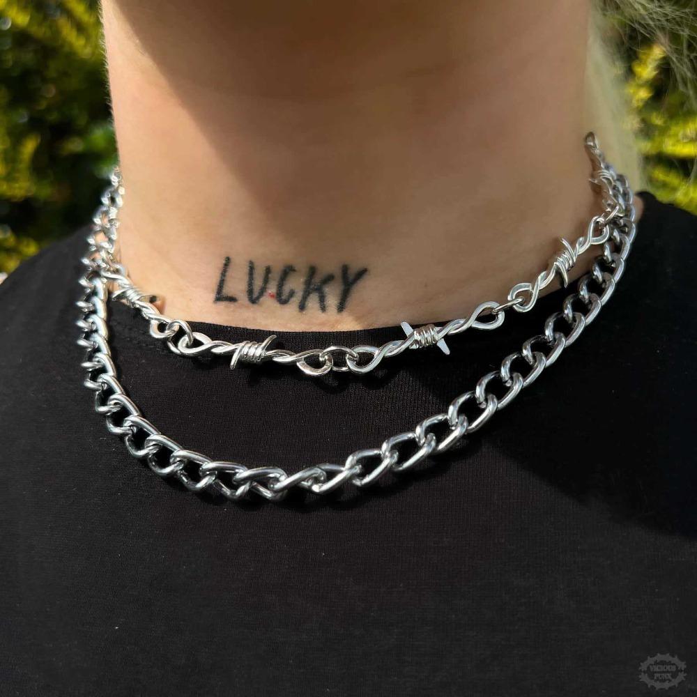Hip-hop Personality Silver Tone Barbed Wire Thorn Chain Double-layer Choker Necklace for Men Women Jewelry Streetwear Accessory