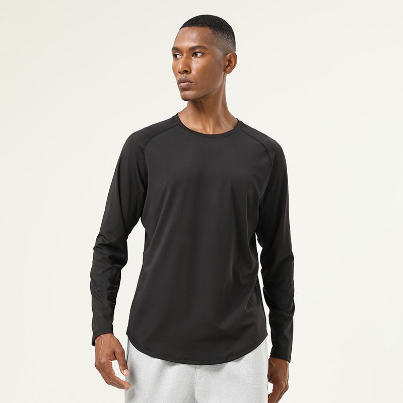 

Мужской высокоэластичный быстросохнущий топ для бега с круглым вырезом - ощущение обнаженности, длинный рукав, однотонный, для осени/зимы. XL (Height 175-180 cm) чёрный