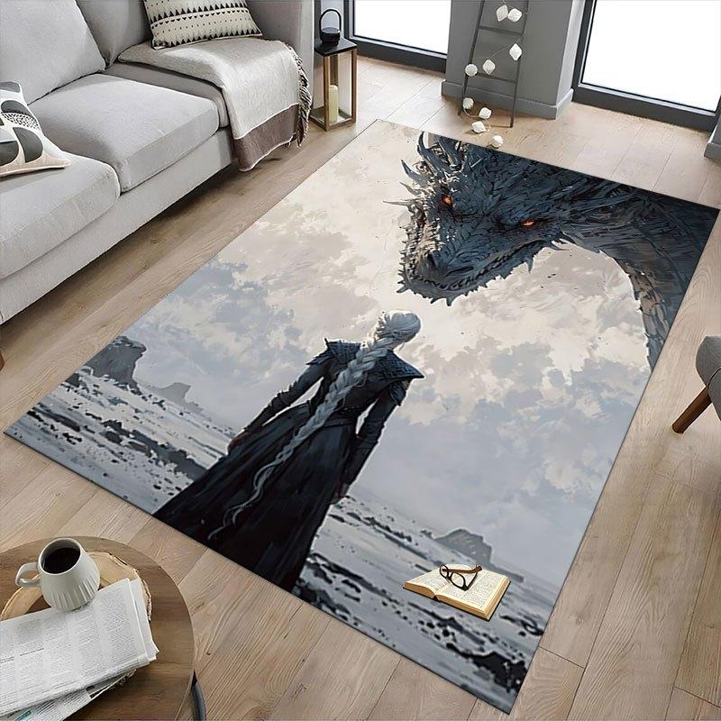 1pc Fire and Blood Office Carpet Chair Mats, Home Decor Mat | Fantasy Theme Mat | Durable Mat, Dragon DecorB14