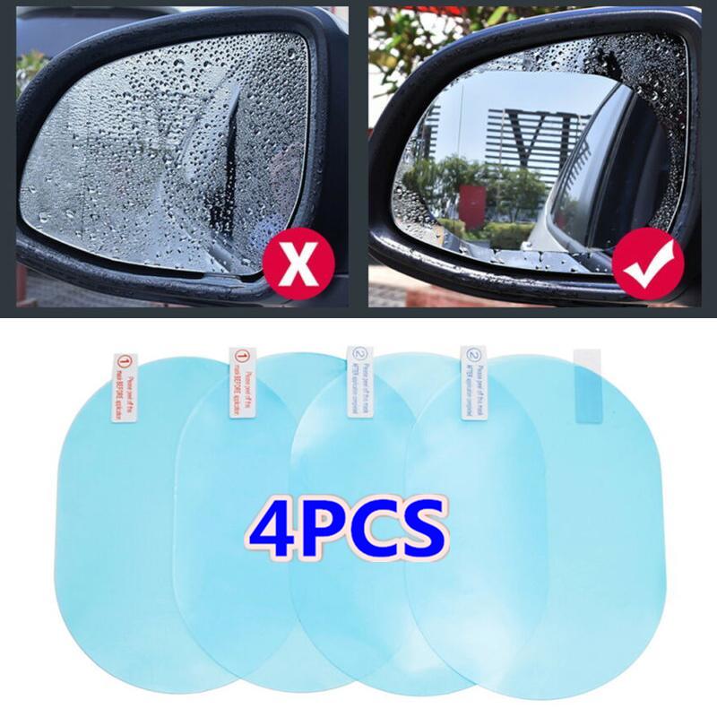 Car Rear View Mirror Film Set Rainproof Film Anti Fog Anti Glare HD Nano Coating Protective Sticker Side Window Reflective Mirror Universal Waterproof Film 4PCS for Safe Driving